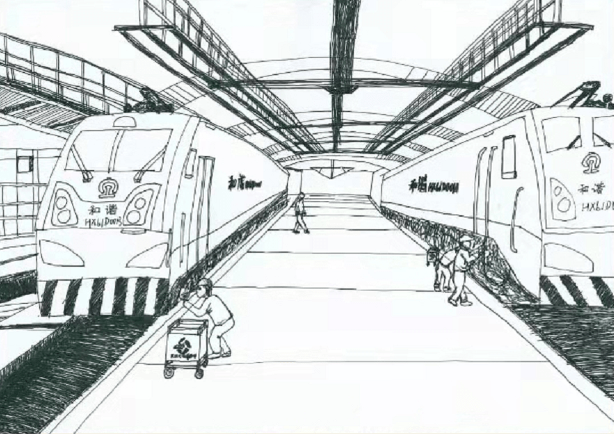 高铁站简笔画图片