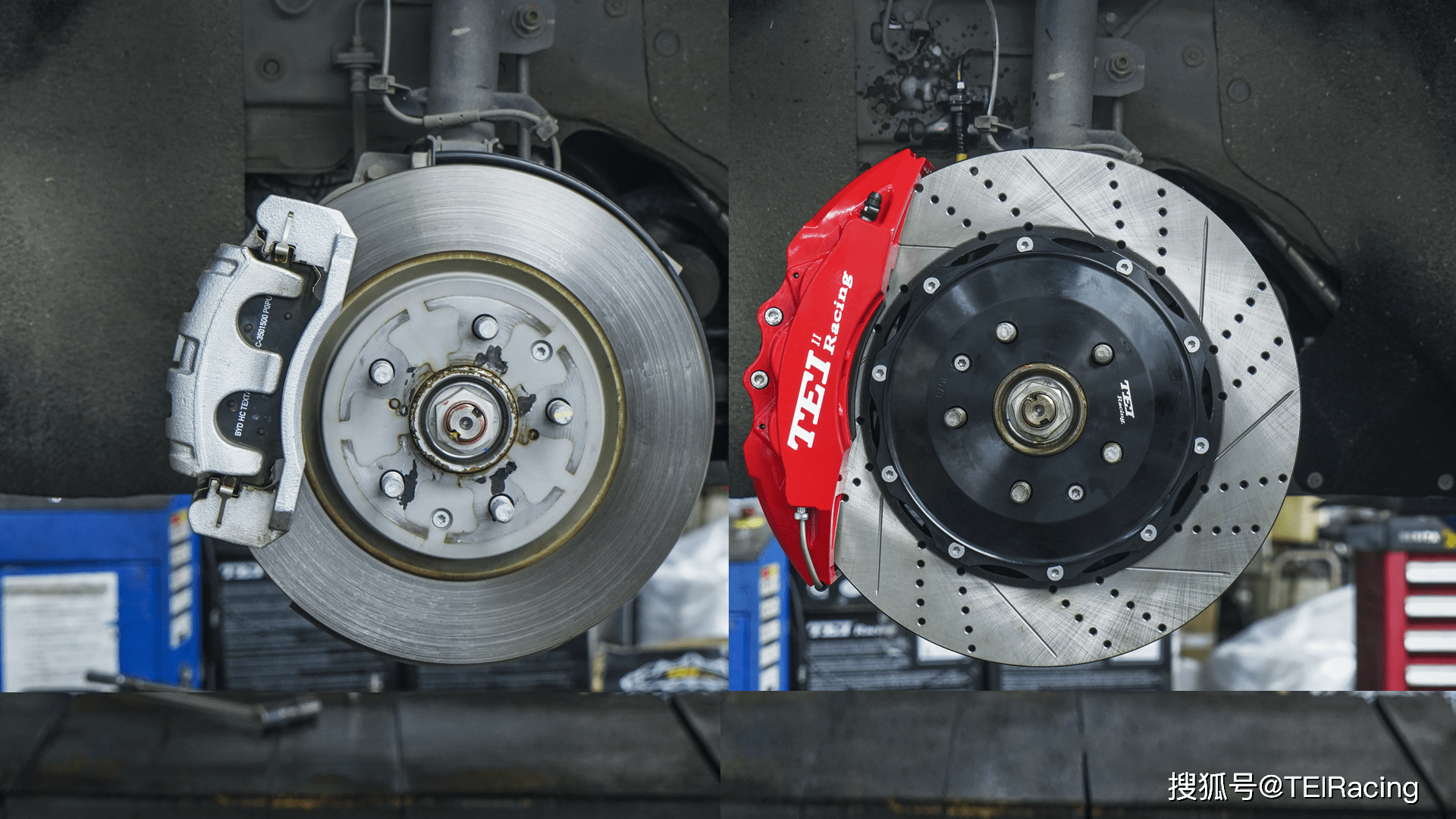 汽车刹车改装分享,比亚迪汉改装tei racing刹车卡钳套
