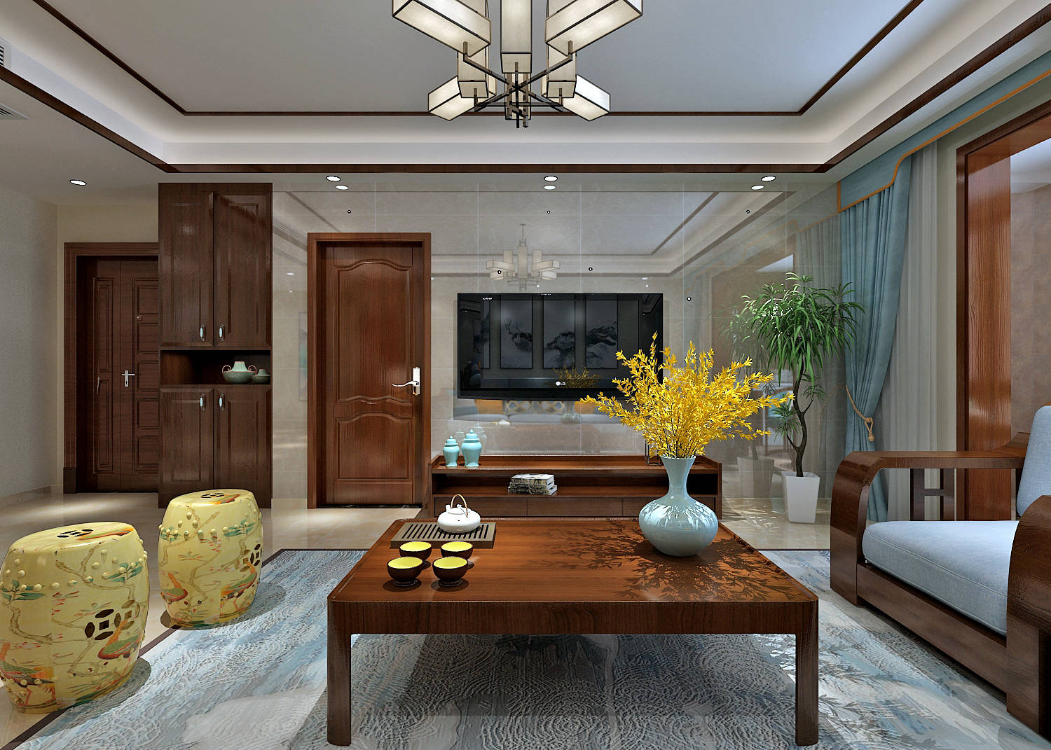 华新山水居130平新中式风格—设计师马文文_元素_传统_融合