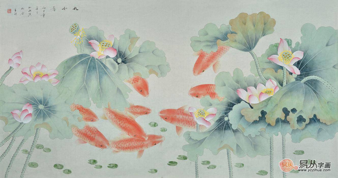 名家笔下的荷花鲤鱼图 你喜欢吗_寓意_技法_作品