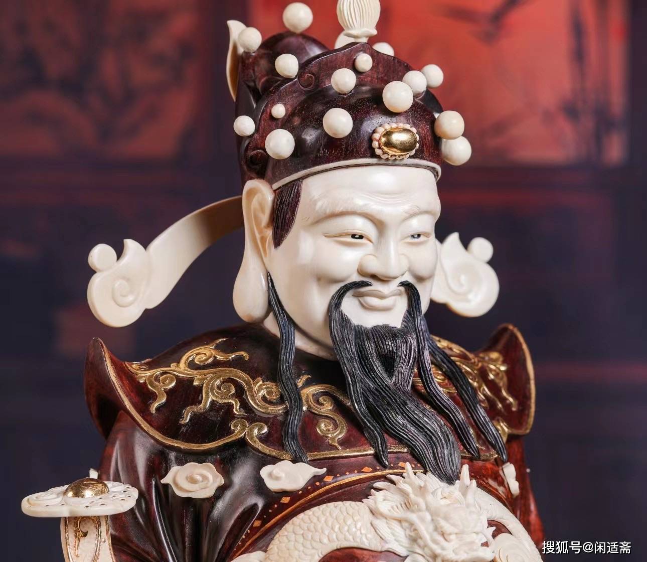 迎祥纳福,紫檀木雕,喜庆文财神_范蠡_cm_装饰