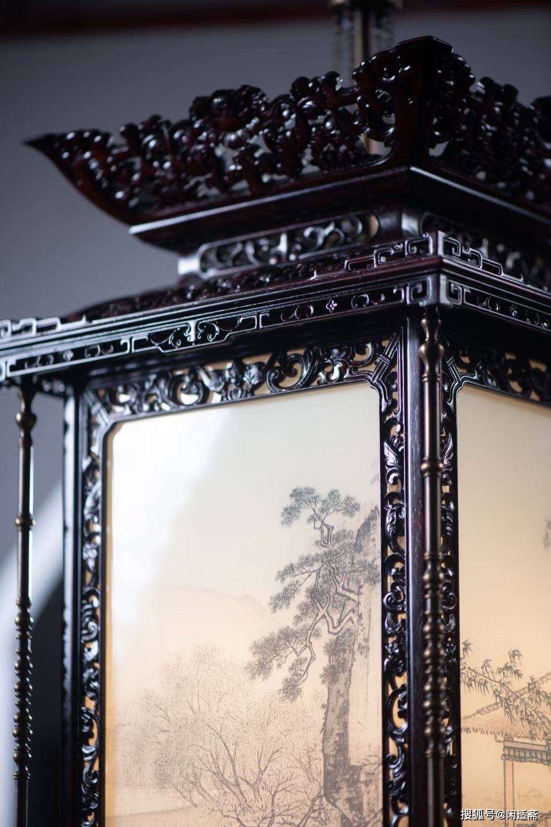 安思远藏款,大红酸枝满雕,中式四方宫廷吊灯_宫灯_工艺品_玻璃