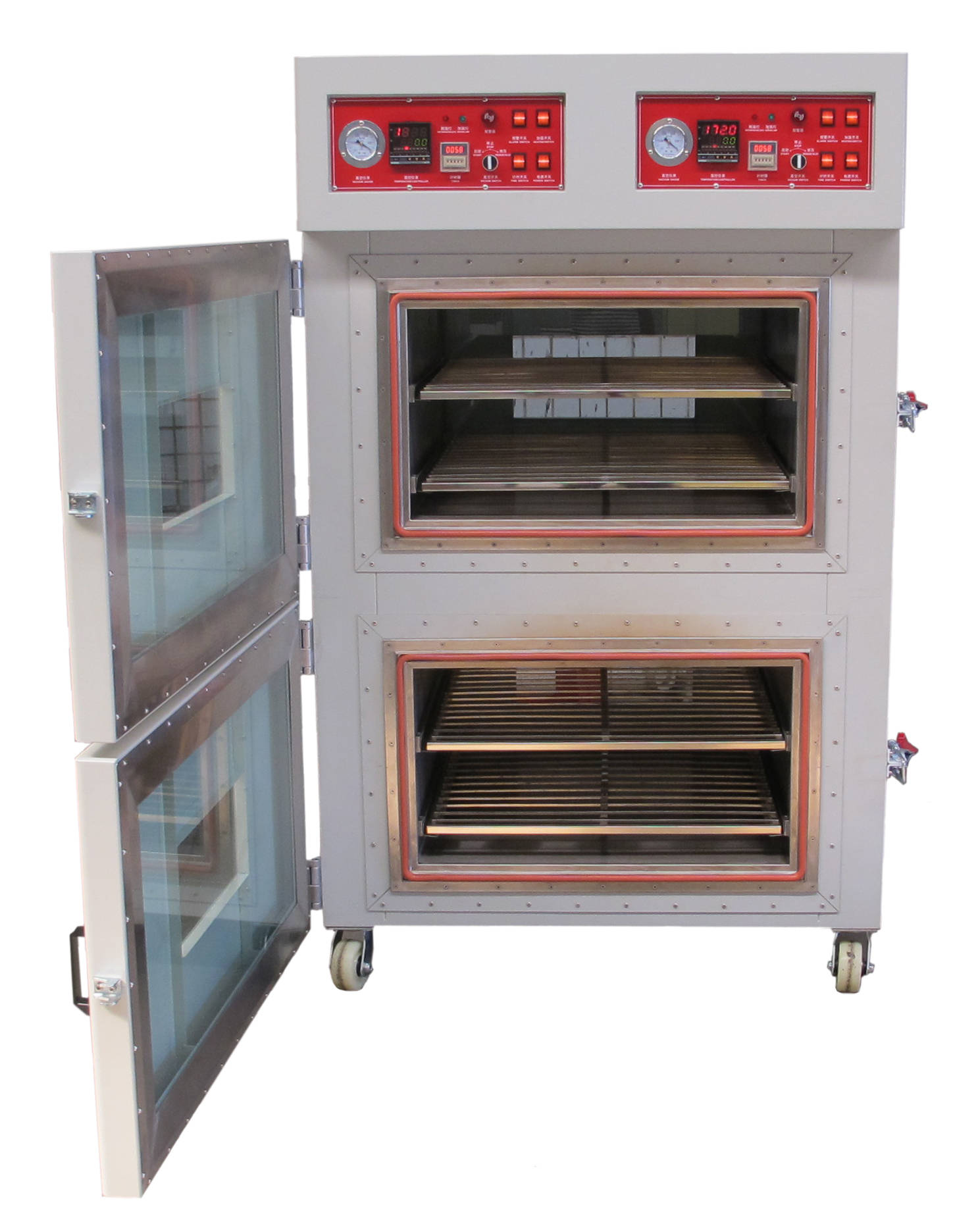 一,用途:豪恩系列多箱式真空烤箱广泛应用与电池,芯片,pcb板,生物化学