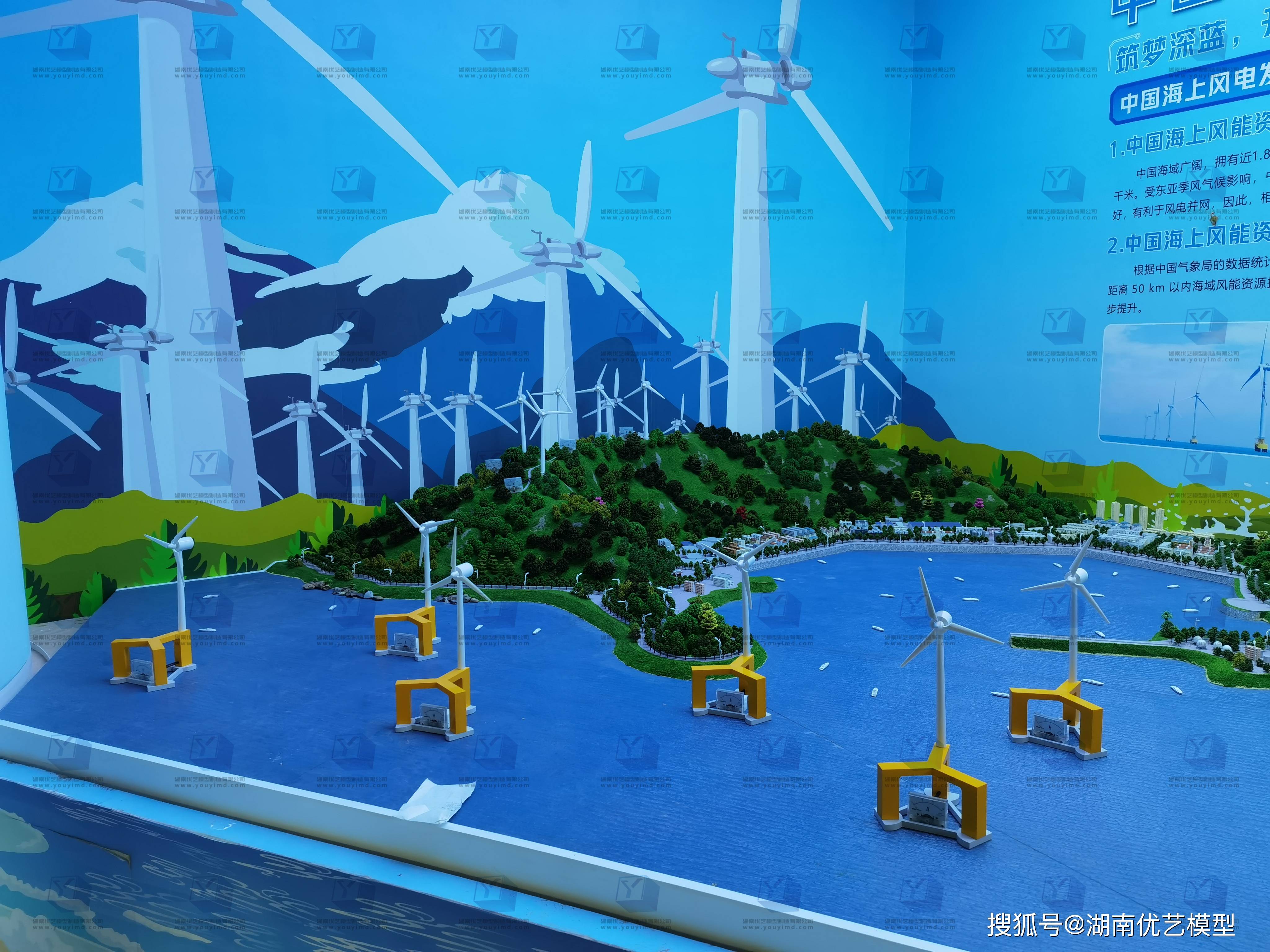 海上风力发电场科普模型,通过仿真模拟制作出各种不同种类海上风机