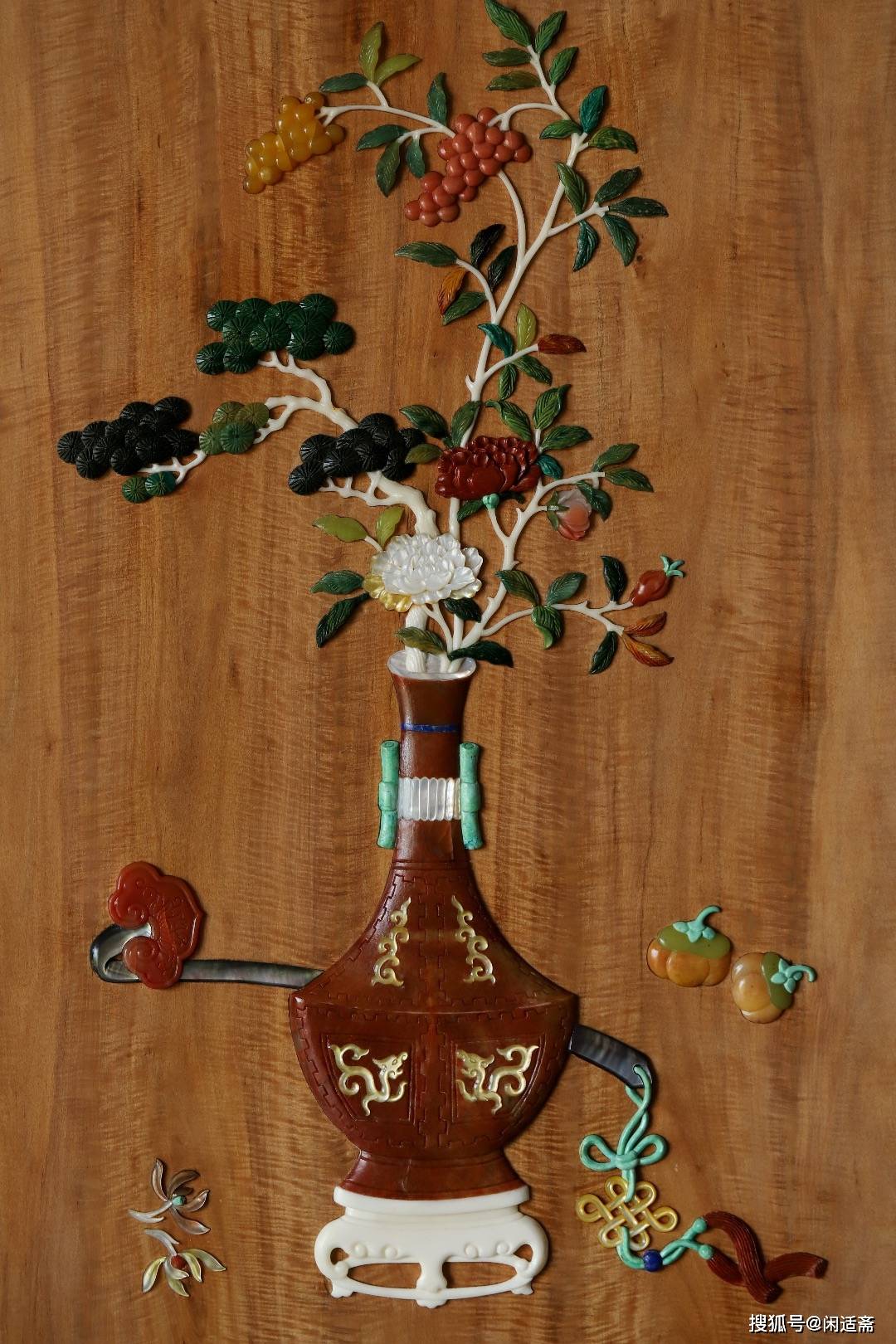 清雅妍秀,老山檀香,百宝嵌瓶花博古清供图挂屏_装饰_工艺_寓意