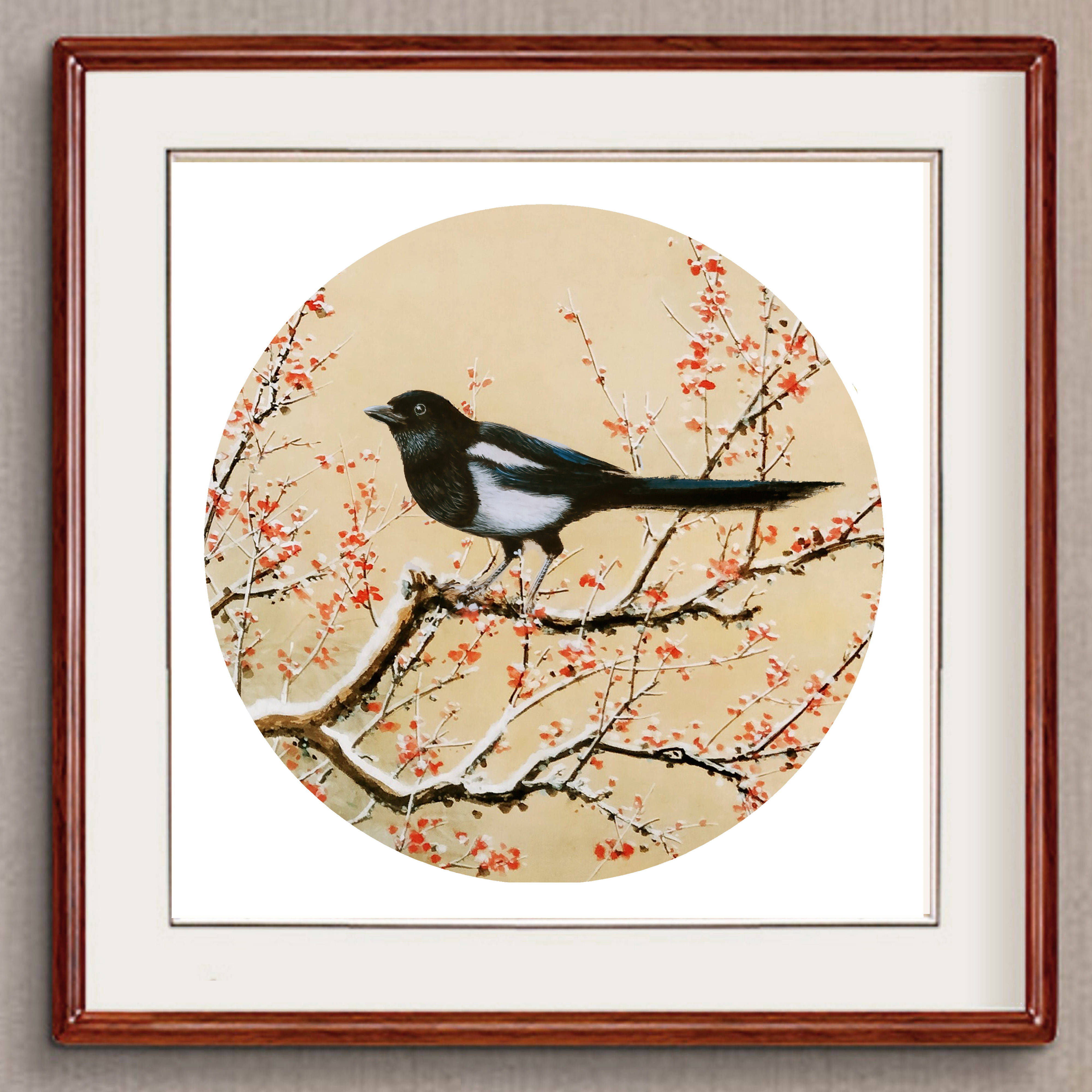 界画寒江---工笔花鸟画《喜上眉梢》 装框效果.