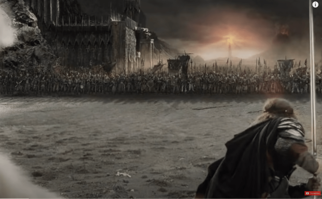 果然这件事成真了,刚铎国王阿拉贡带着自己的军队向索伦的黑门发起