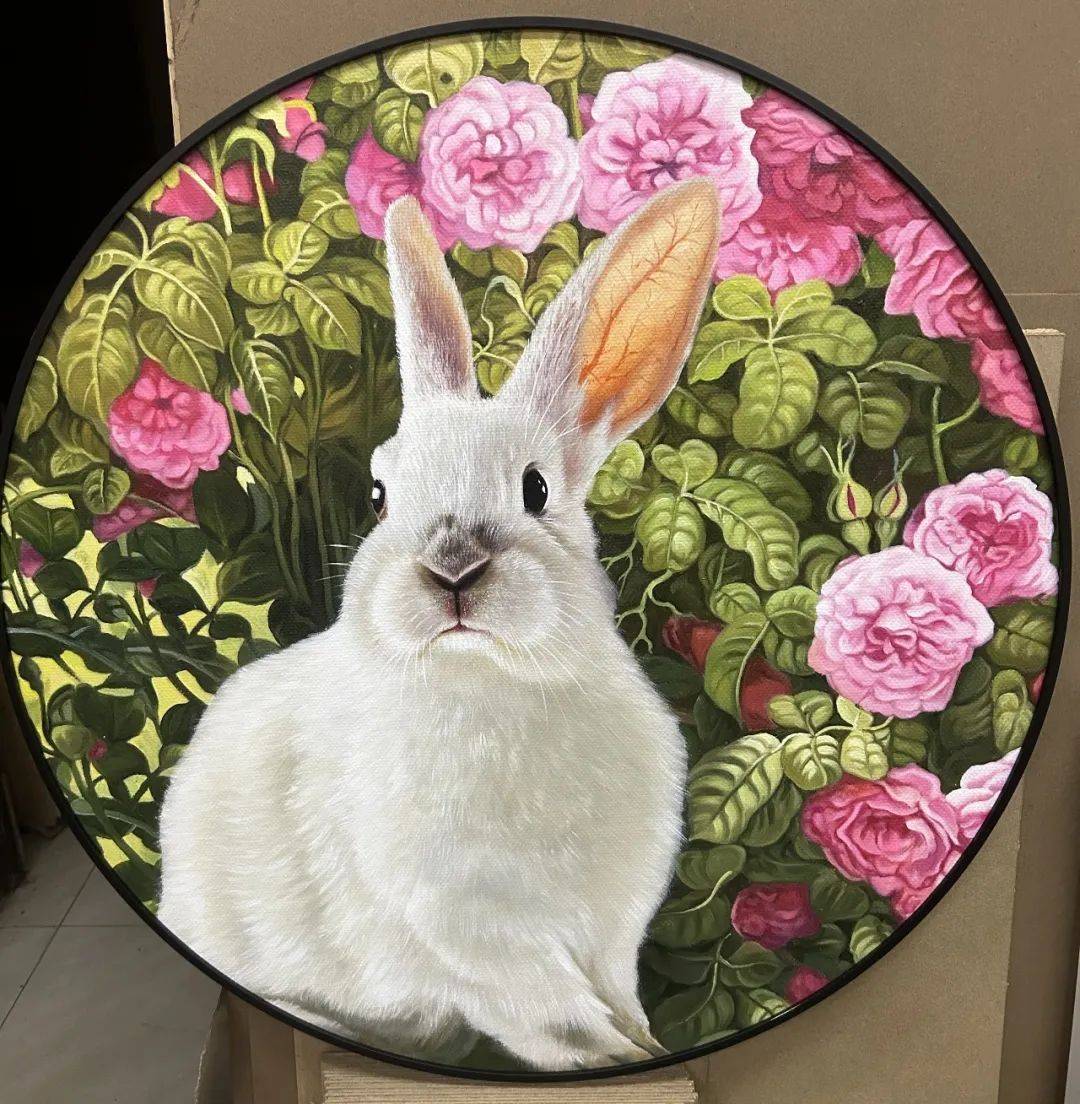 "兔闻花香—兔年画兔说兔"晏子油画作品欣赏_兔子_布面_创作
