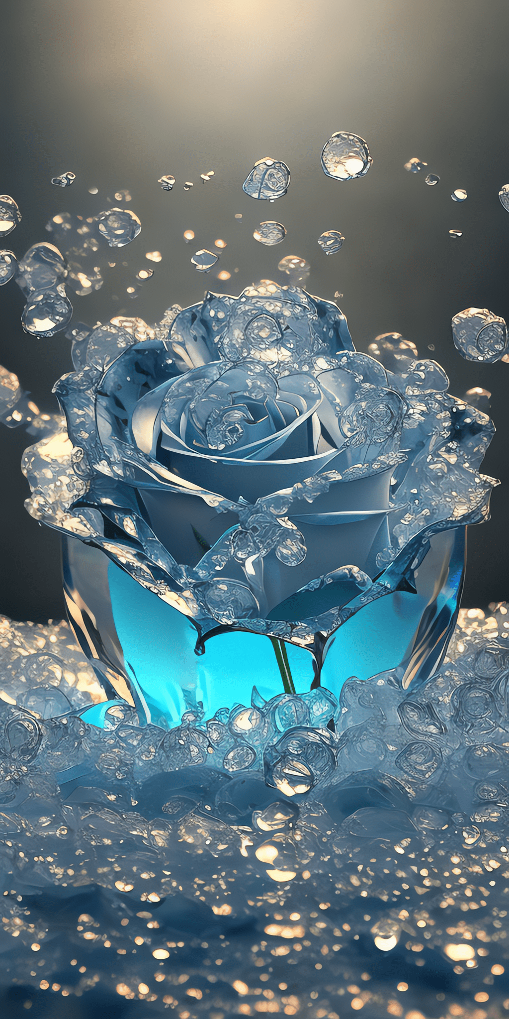 手机壁纸,碎冰蓝色的玫瑰:清晨中的生命之舞