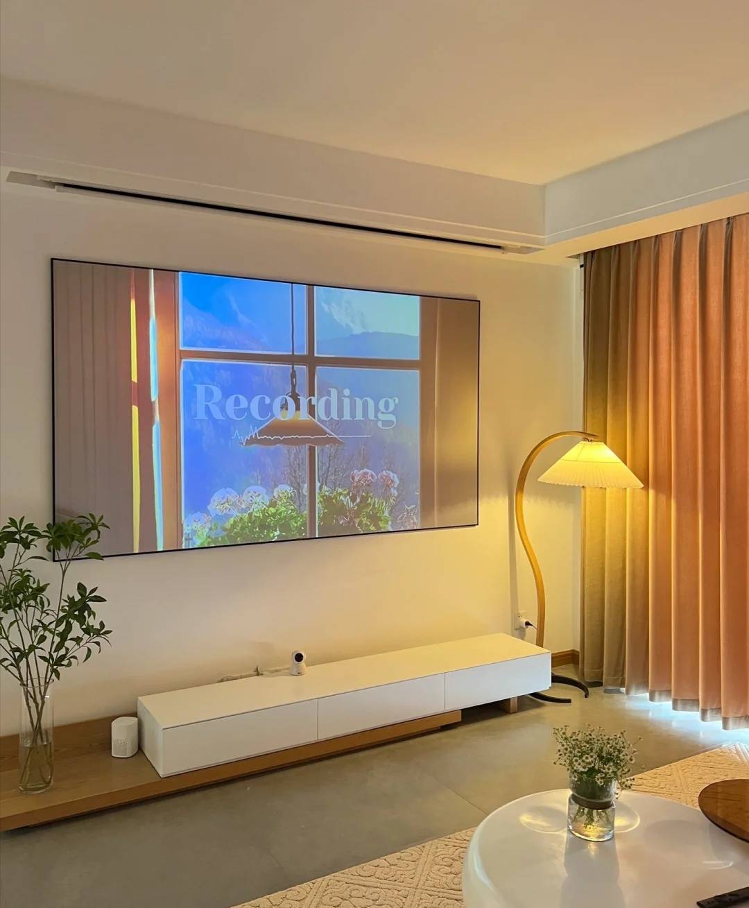 大白墙 画框幕布太高级!_抗光_投影_白天