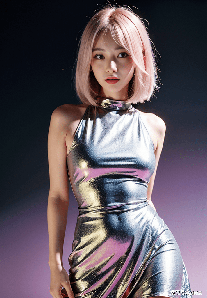 高清美女壁纸,爱染发的漂亮女生穿上金属锡箔裙尽显潮流气息