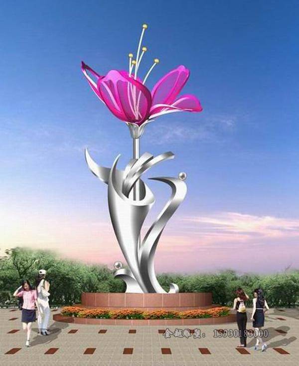 不锈钢心花怒放雕塑,花朵就是已经开放的花,主要指的是花瓣的部分