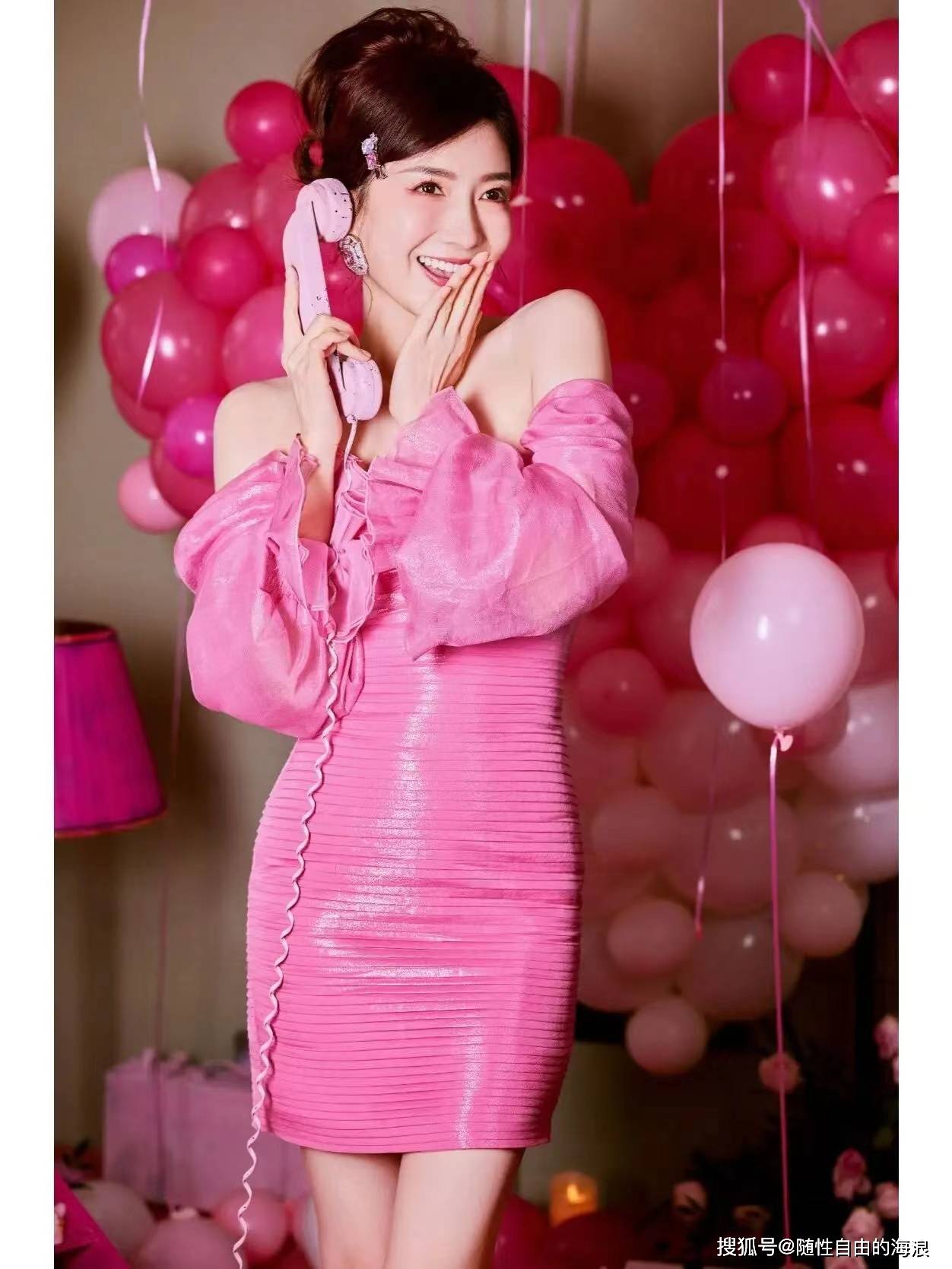 江疏影37岁生日,粉红芭比照,太漂亮了!_粉色_裙子_一身