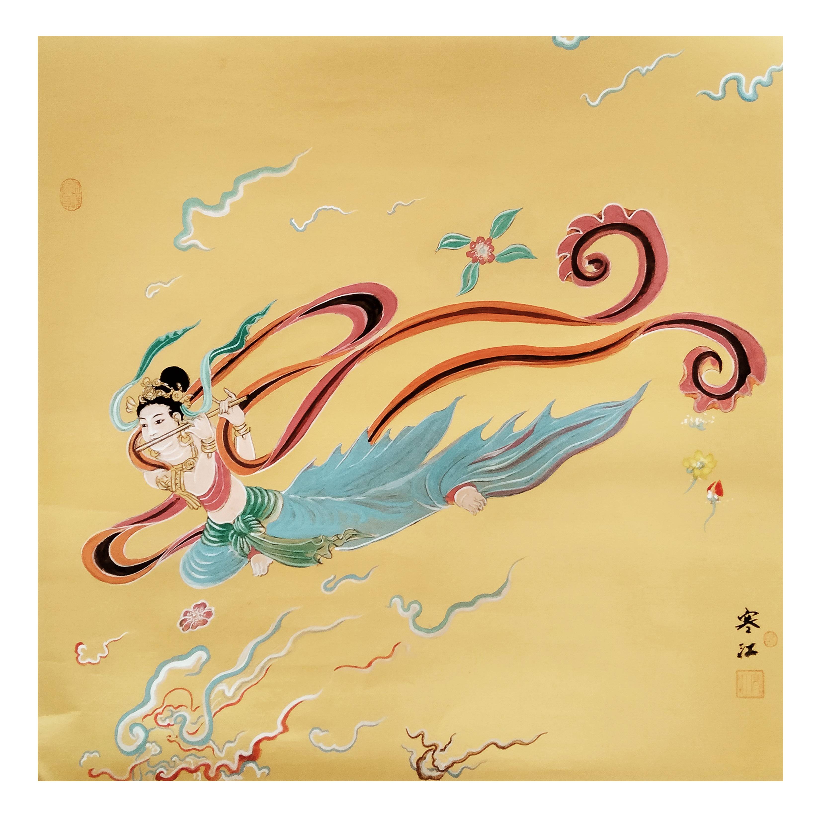 界画寒江---工笔神仙人物《吹笛飞天》_搜狐网