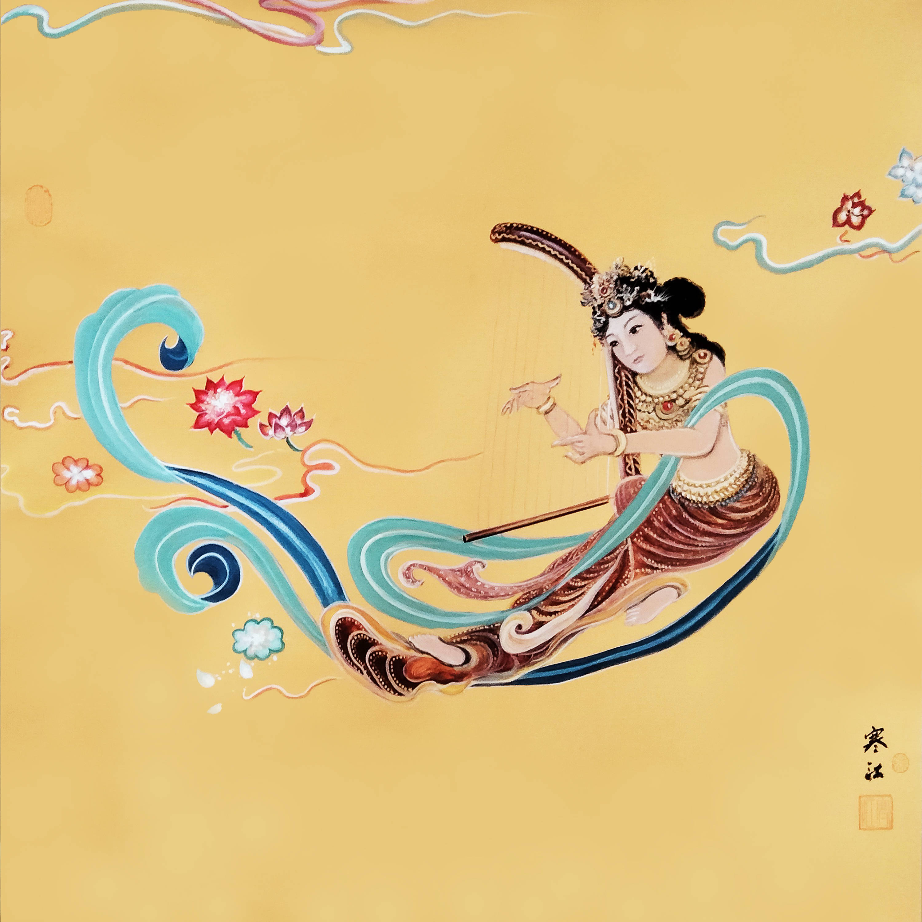 界画寒江———工笔神仙人物《箜篌飞天》