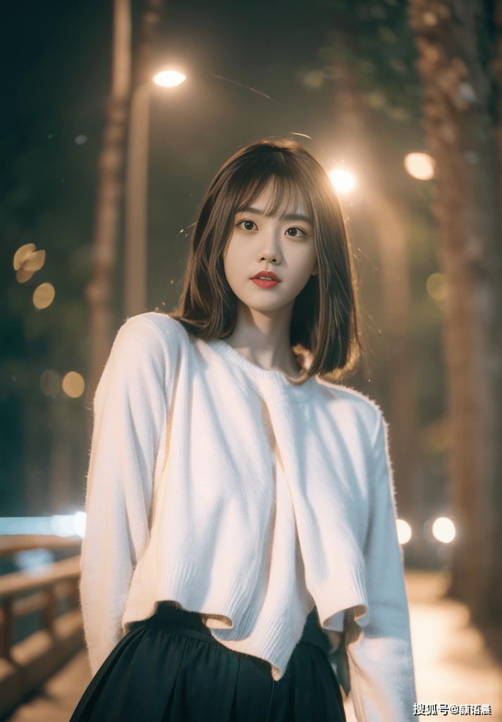 高清美女壁纸:金黄灯光下的白色毛衣女神,看她的美丽如何绽放_城市