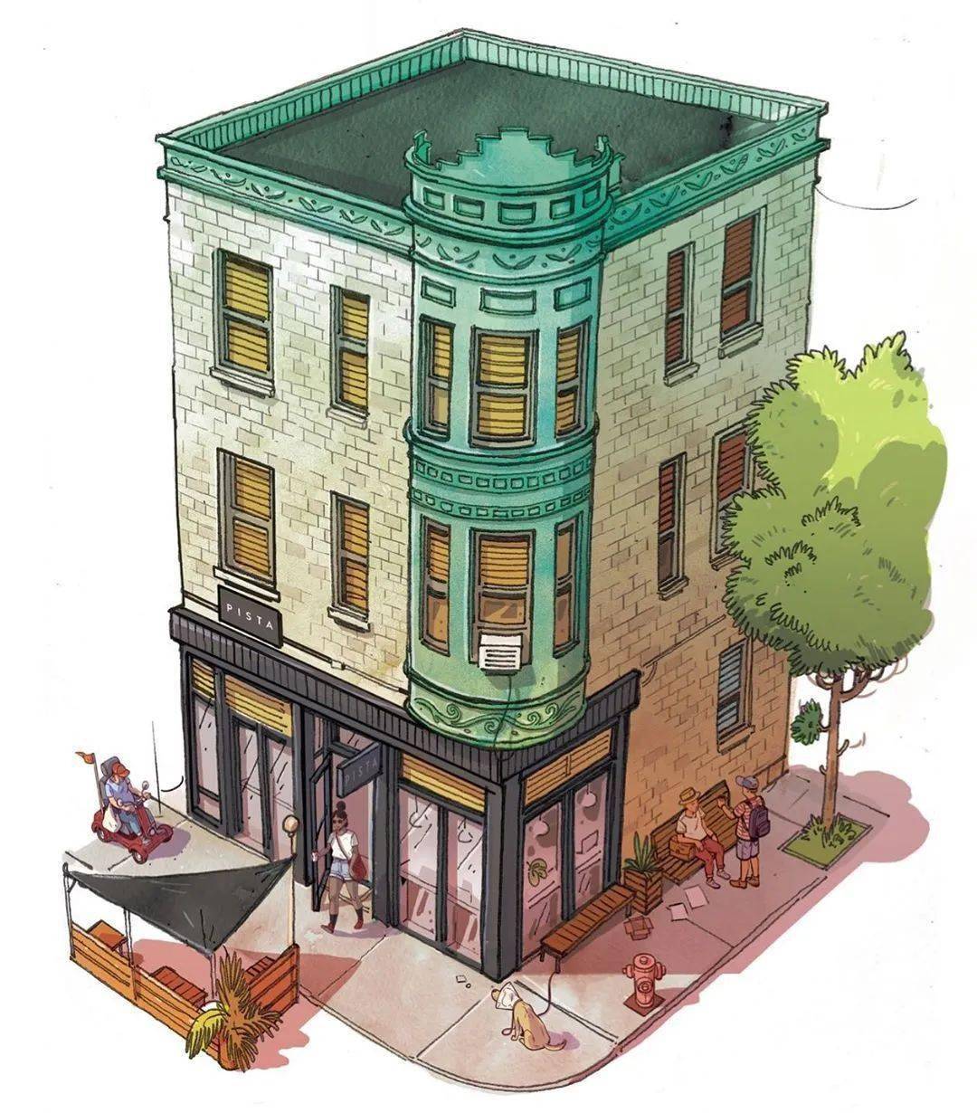 个性十足的【美式插画】,把建筑物画得像漫画一般!_侵权