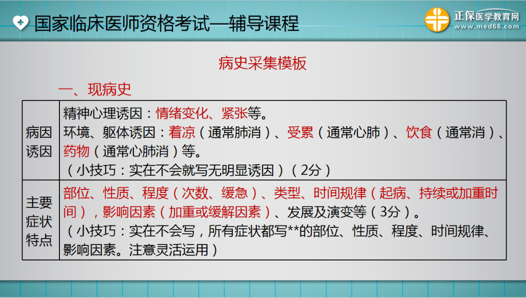 歸納臨床執業醫師實踐技能病史採集19個常見症狀及答題模板