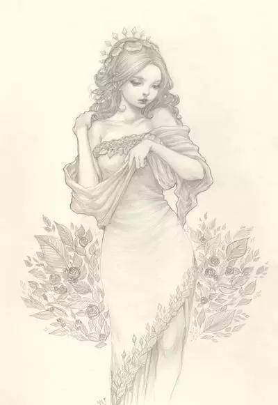 难得一见的人物插画手稿可爱的西方古典女孩值得收藏