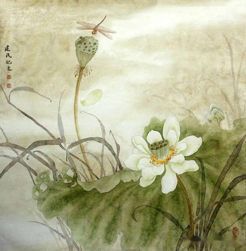 李建民工笔花鸟作品《清荷》工笔花鸟画是绘画艺术的表现形式之一