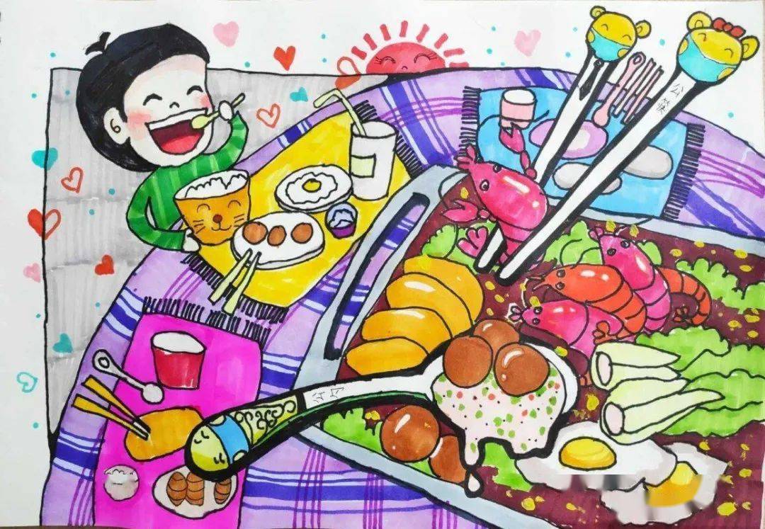 儿童画餐桌上的食物图片