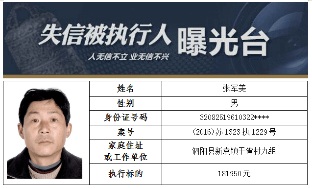 附照片泗阳最新一批失信被执行人名单曝光