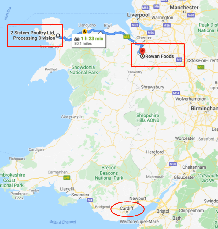 两家工厂都位于北威尔士,离卡迪夫较远另一家名为rowan foods,为英国