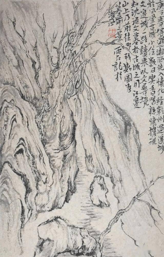 雨石水墨山水画中的"古意"