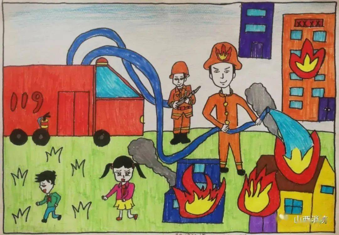 画下了自己心目中的英雄,孩子们用童稚的画笔,——消防员的卡通画