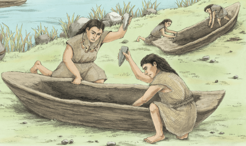 原始社会时期,我们的祖先就利用石刀,石斧,在树干中间挖出槽,做成了