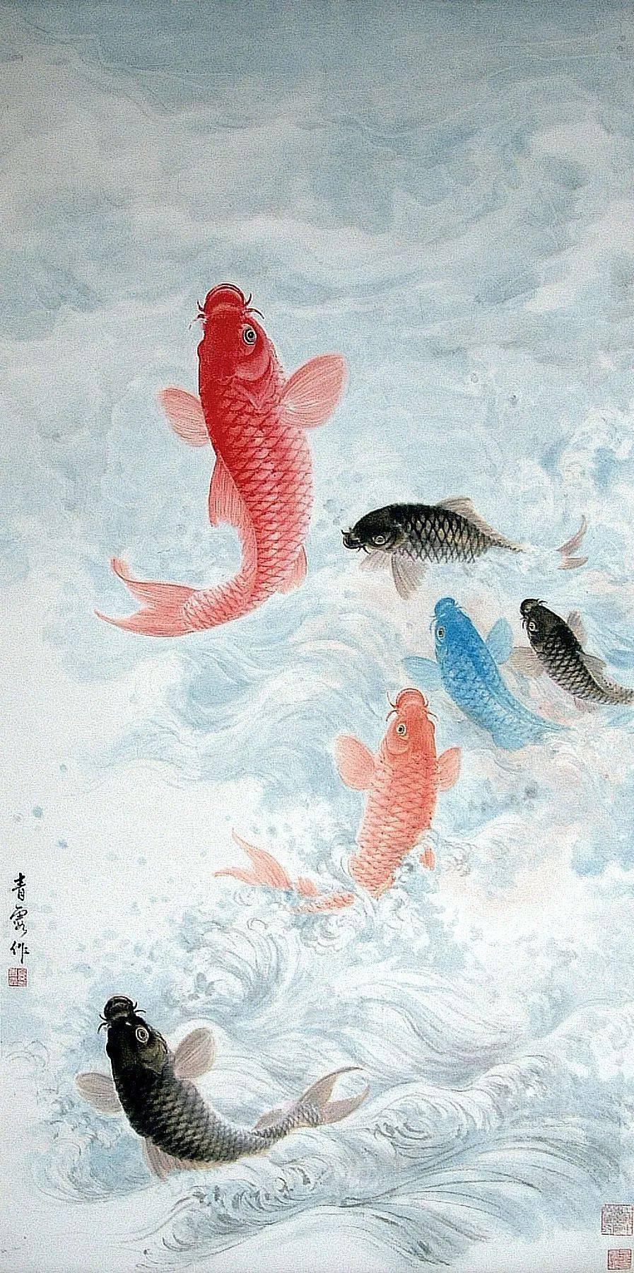 吴青霞 鱼跃 1963年 135×68cm