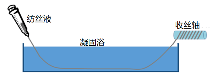 湿法纺丝技术步骤很简易:将纺丝液从注射泵纤细的针头里,挤到凝固浴中