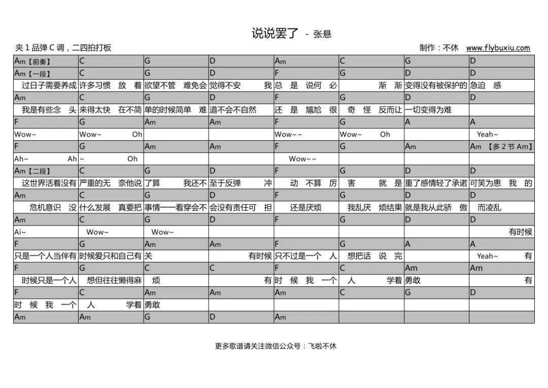 吉他谱说说罢了张悬丨修正版