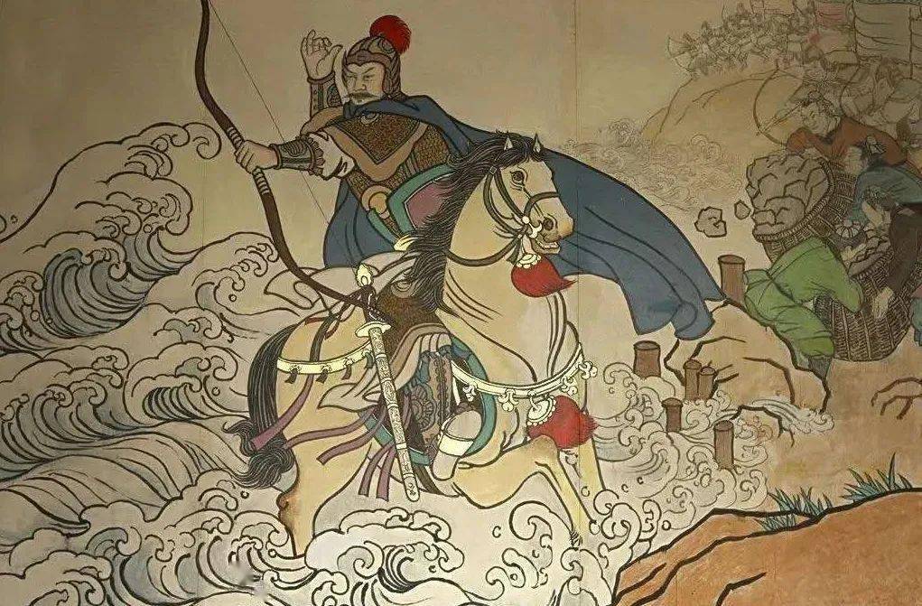 (钱王射潮壁画)一时间,只见万名精兵,万箭齐发,直射潮头.
