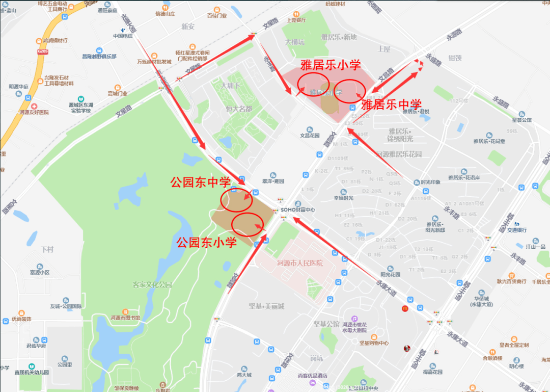 2,河源中学实验学校考生请走东源方向,从东源大桥通行.