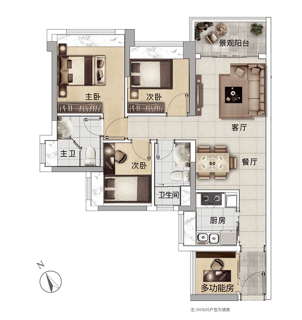 比如建面约79㎡的户型,可