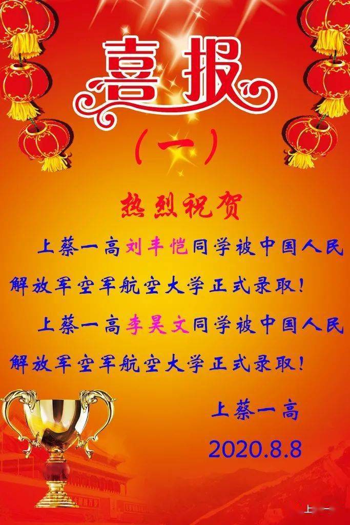 2名飞行学员,上蔡一高2020高考喜报(一)