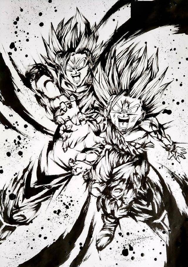 水墨风格龙珠人物插画大家最喜欢哪张