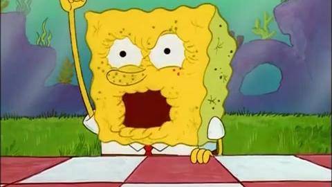 海绵宝宝在珊迪的树屋快要干成粉末了