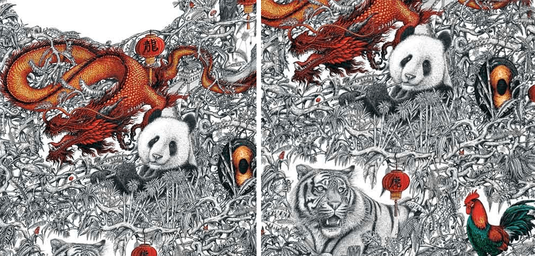 你们品品~中国风元素绘制成了一张地图他仅仅用一支针管笔就把所有