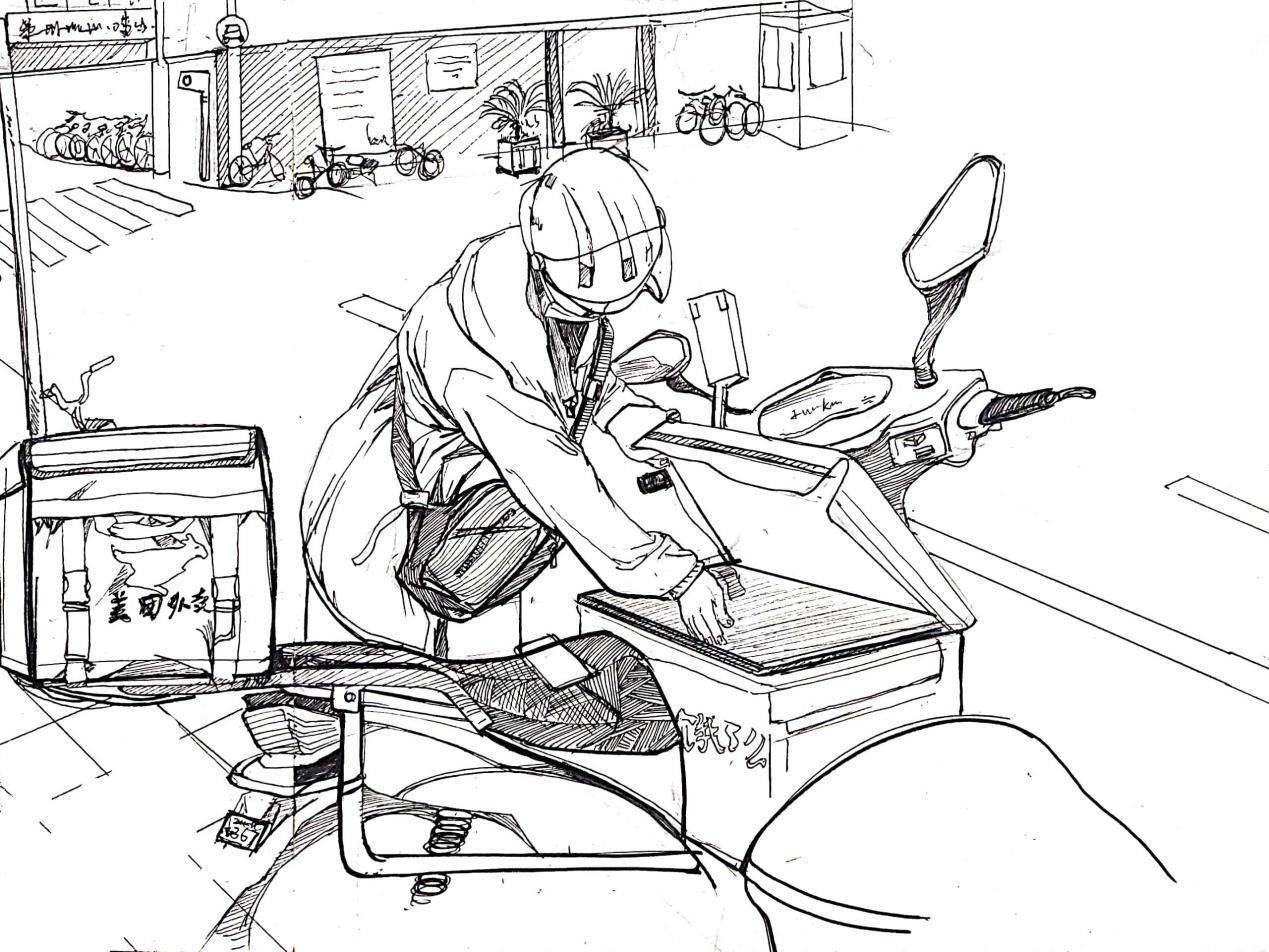 用画笔还原这座城最有温度的交付上海二工大学生记录下快递外卖小哥的