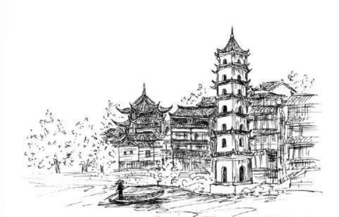 凤凰古城,钢笔速写