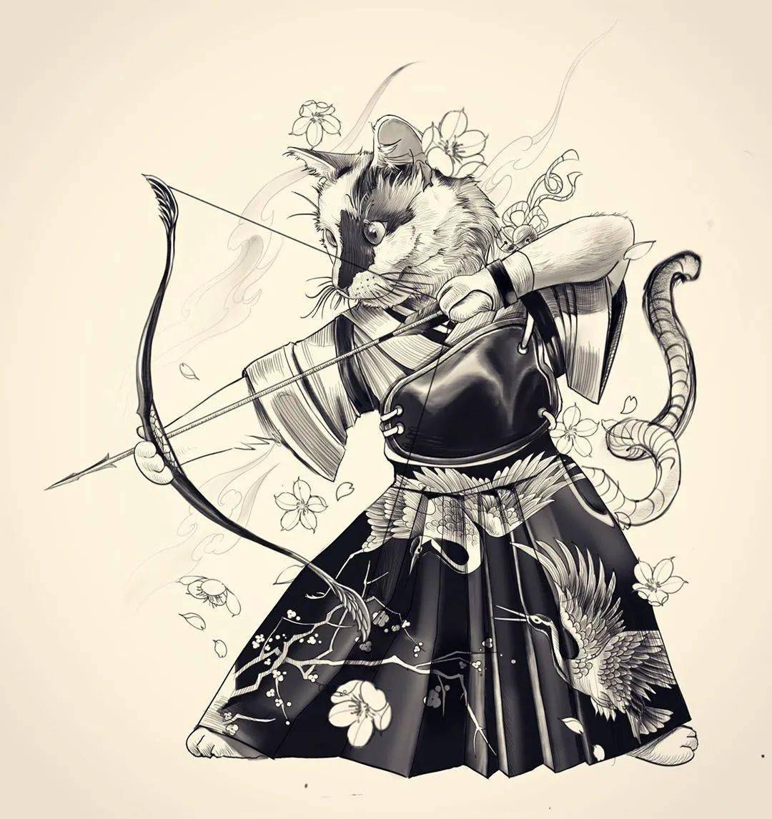 绝美的古风女武士纹身手绘稿