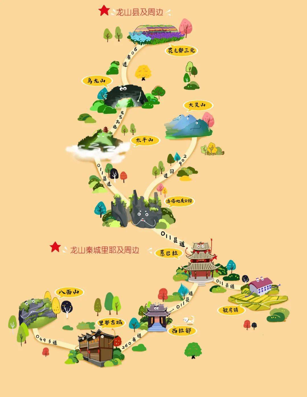 手绘|湘西旅游地图大全,我在花垣这些地方等你