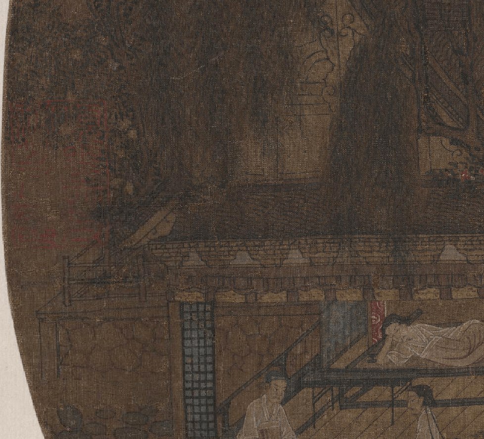 赏画元荷亭对弈图