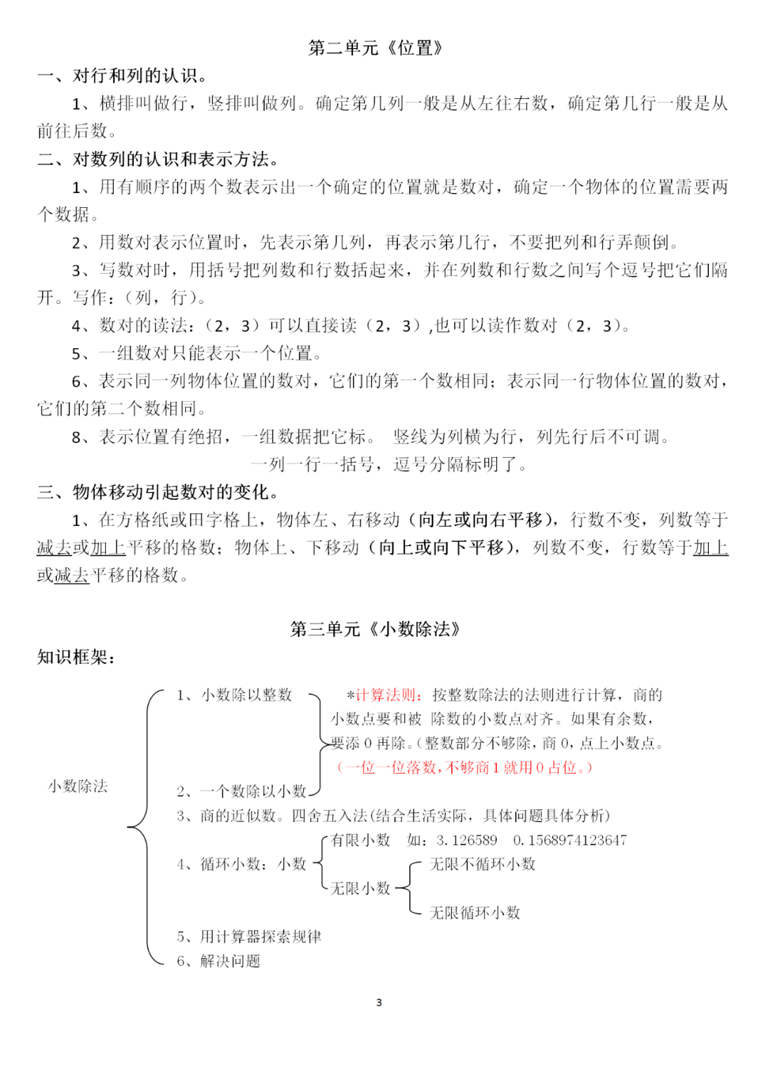 五年級數學上冊全冊17單元知識點梳理