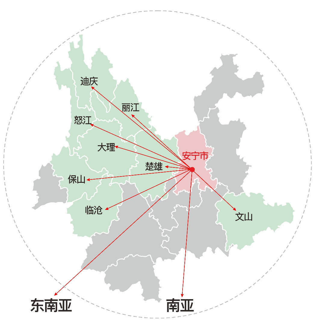 在此之前,安寧這座城市賴以發展的能量更多來自東面,即昆明方向;而在