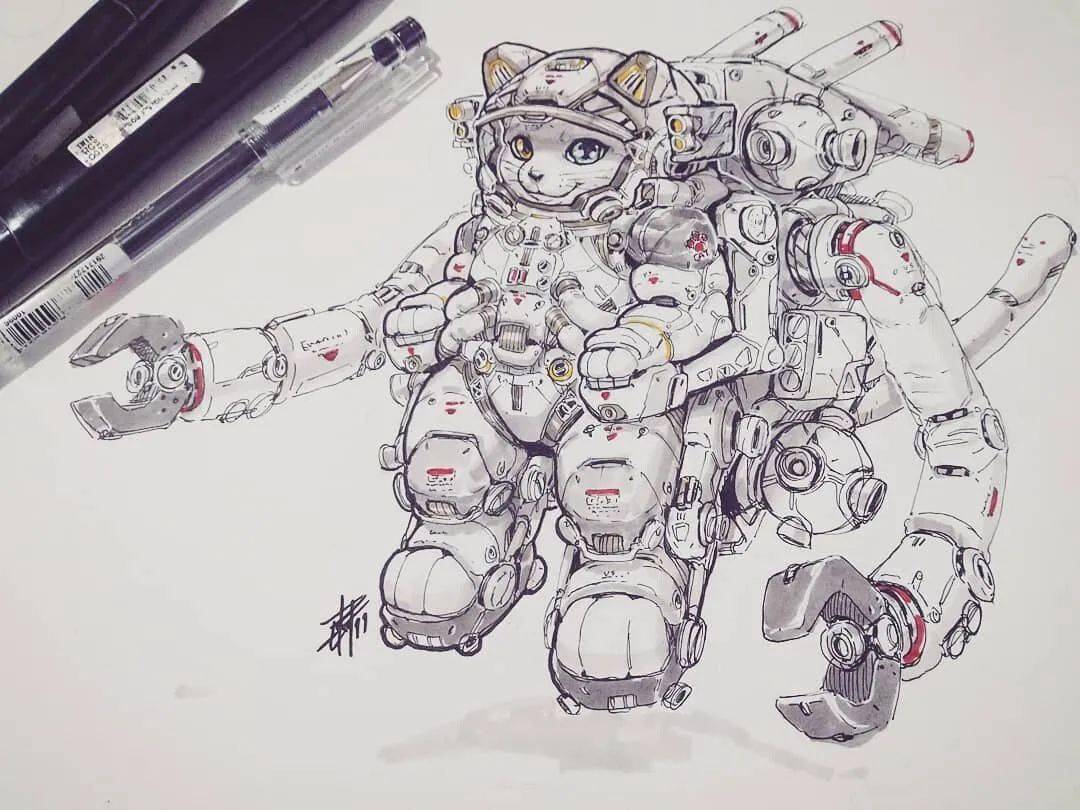 超酷又不失可爱的机甲手绘作品