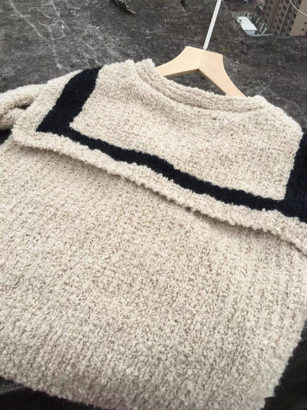 海军风仿淘宝款女士棒针圈圈线翻领毛衣附图解