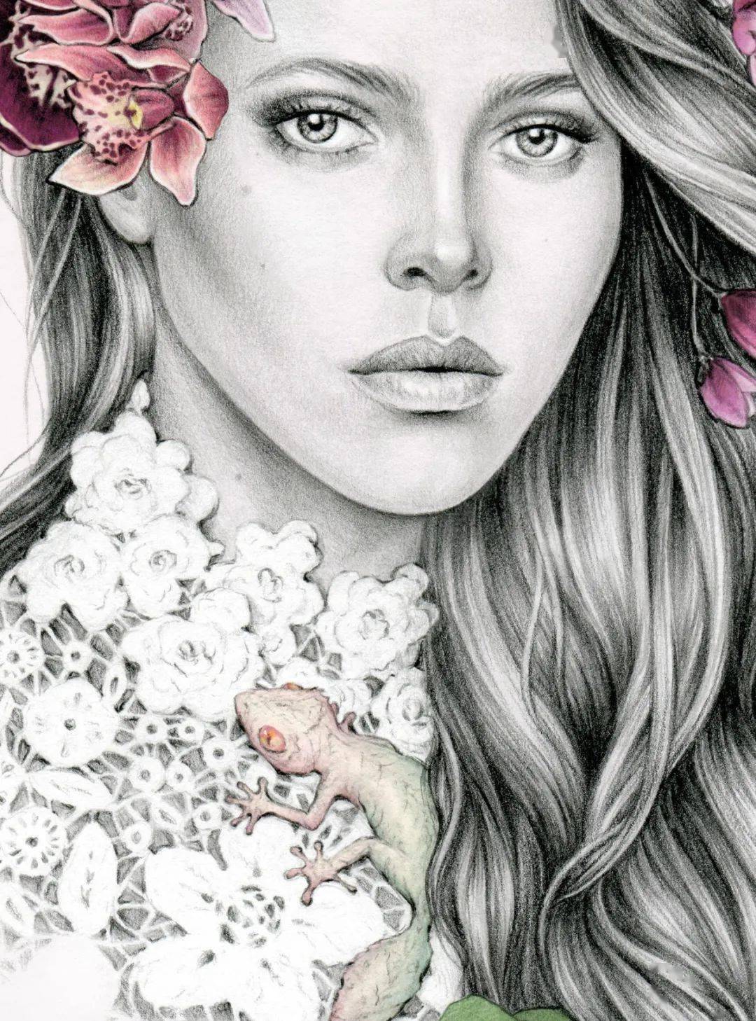 精致时尚女性素描上色太美了